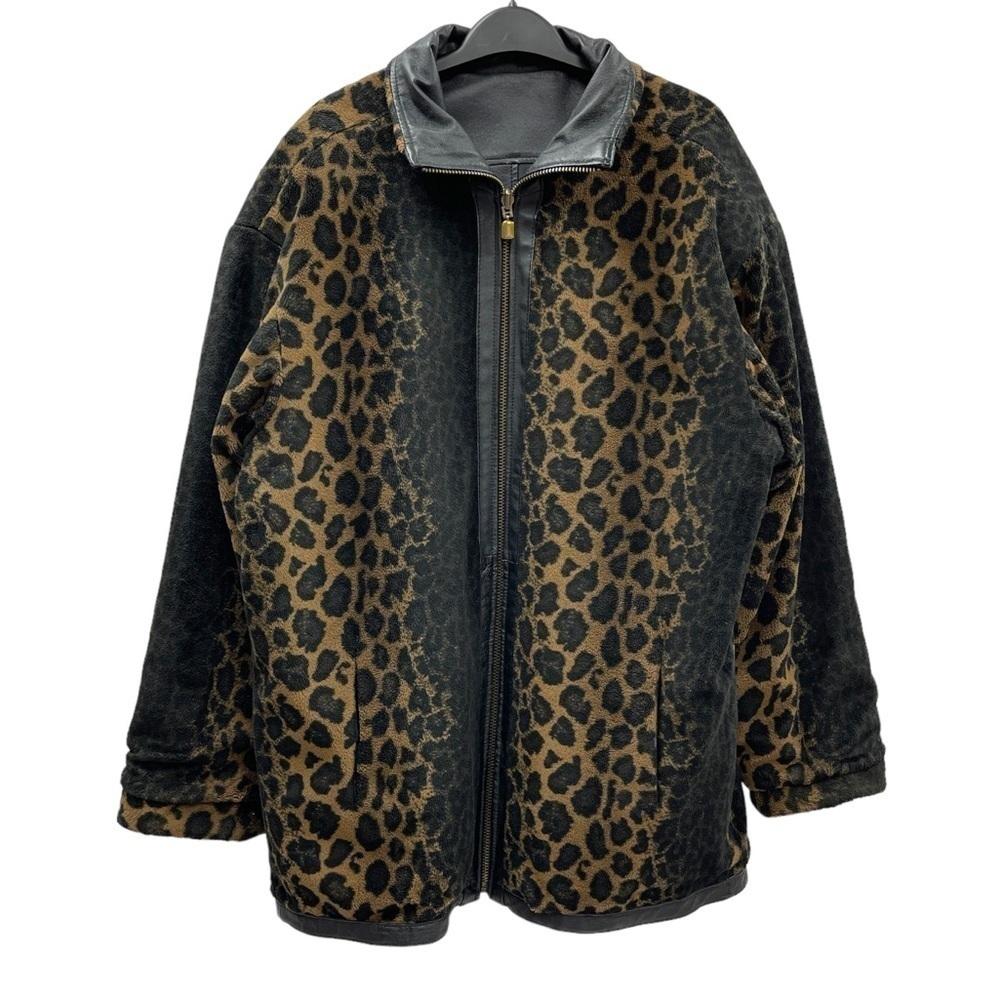 EMC vintage reversible jacket leather leopard 2 in 1 size S black animal print